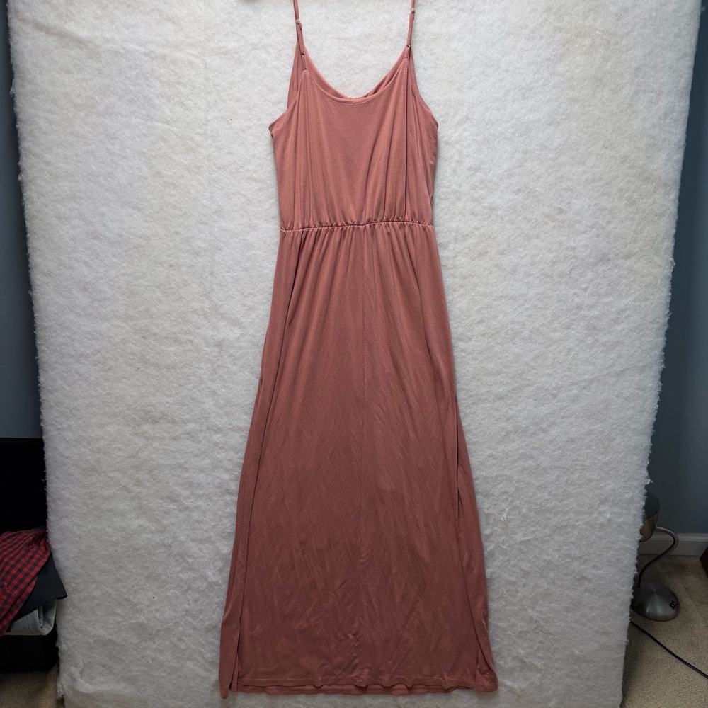 Lush Womens Pink Maxi Dress Sleeveless Scoop Neck Adjustable Spaghetti Straps Lg - Picture 2 of 8